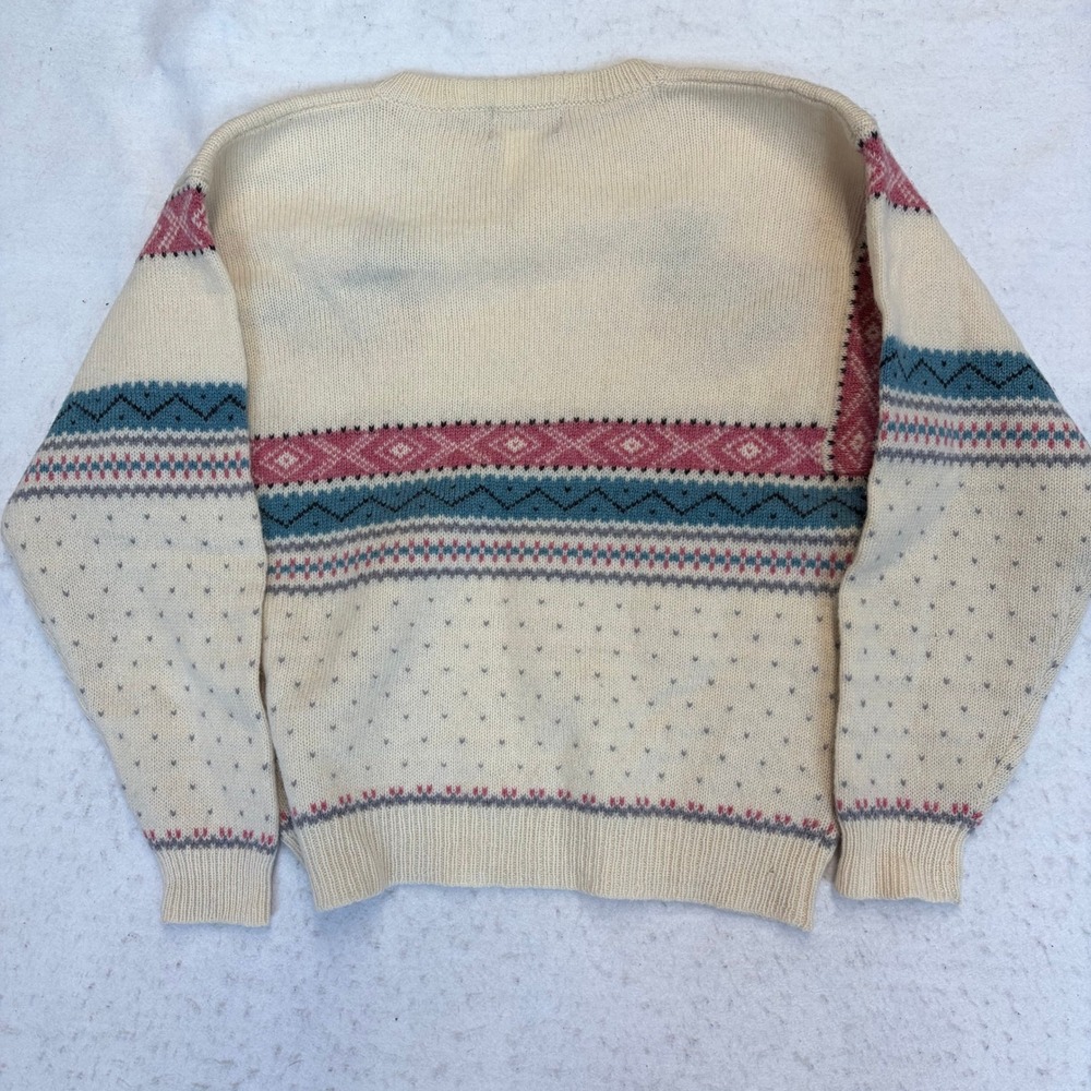 Woolrich Sweater Womens Medium Cream Duck Fair Isle Wool Henley Long Sleeve - Picture 3 of 5